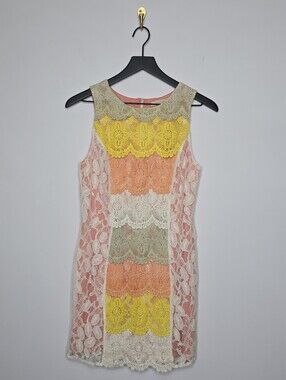 Champagne & Strawberry Lace Sheath Dress Size Medium